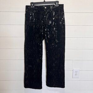 Zara Black Sequin Snake Skin Print Straight Leg Pants Size 8